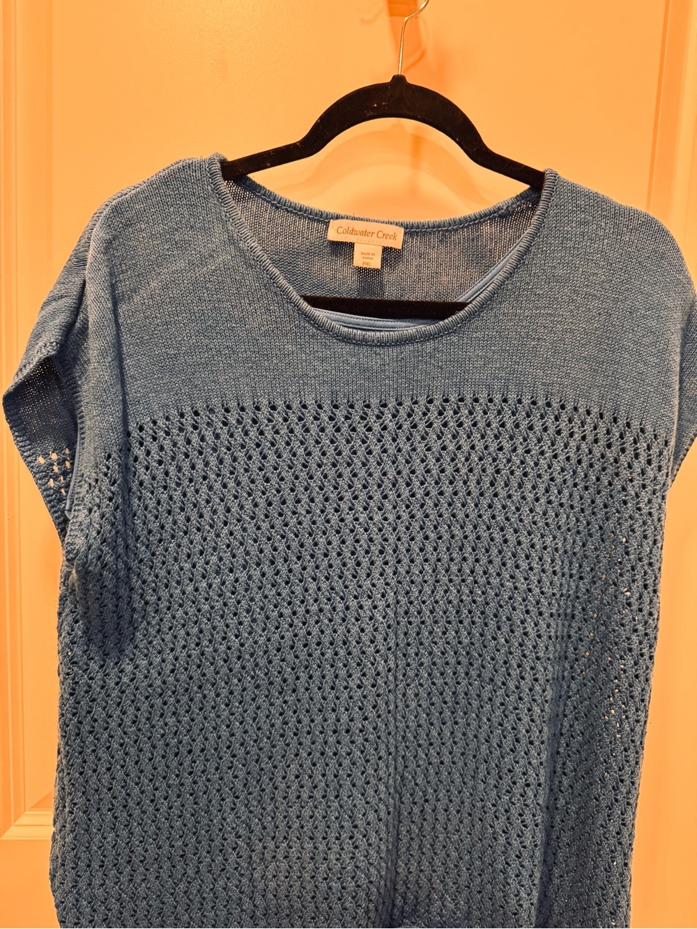 Coldwater Creek Blue Open-Knit Short Sleeve Sweater